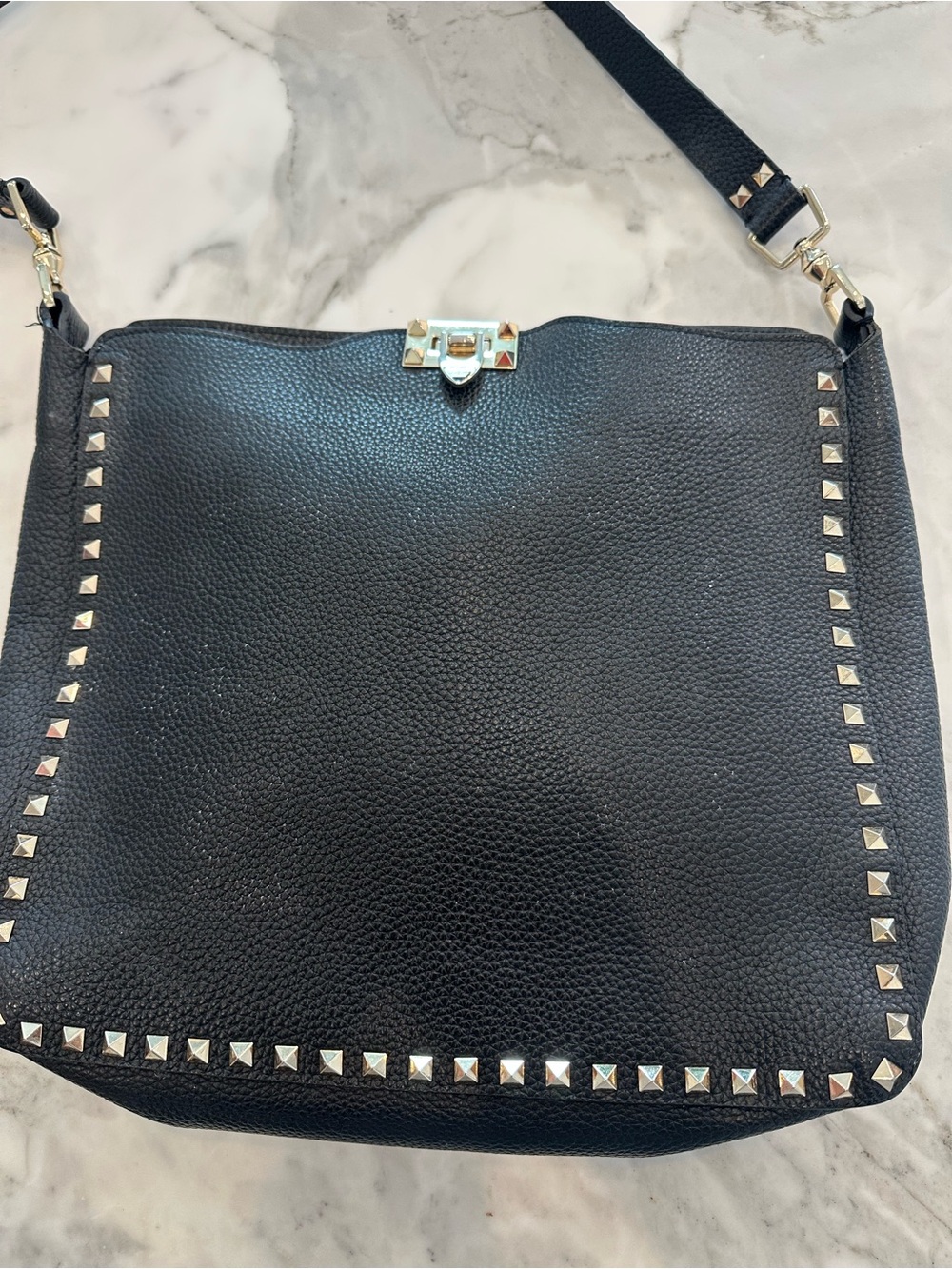 Valentino Garavani Black Leather Crossbody with Gold Studs - Picture 3 of 7